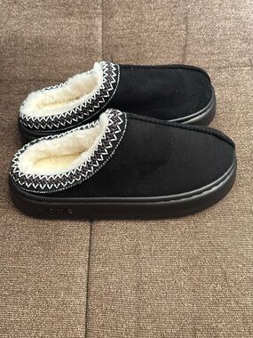 Faux-Suede Black Plush-Lined Women’s Mules